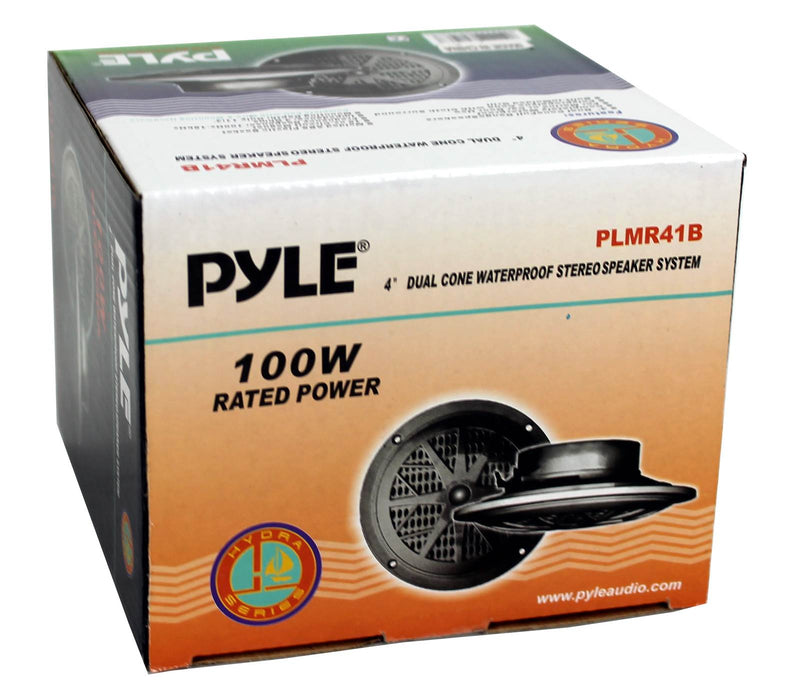PYLE PLMR41B 4" 100W Dual Cone Waterproof Marine Boat Stereo Speakers (4 Pair)