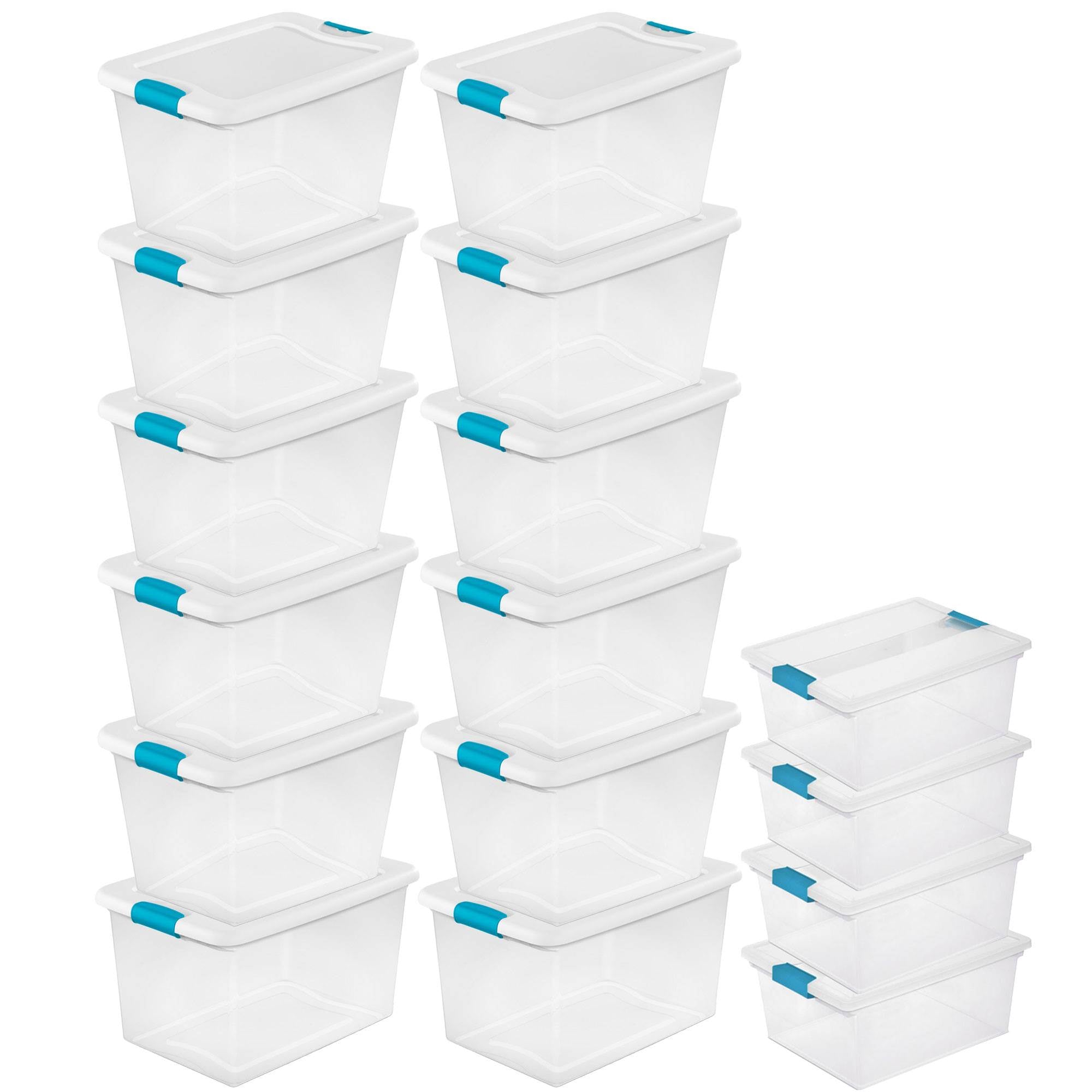 Sterilite 64 Quart Latching Storage Tote Box (12 Pack) & Deep Clip Box (4 Pack) - VMInnovations