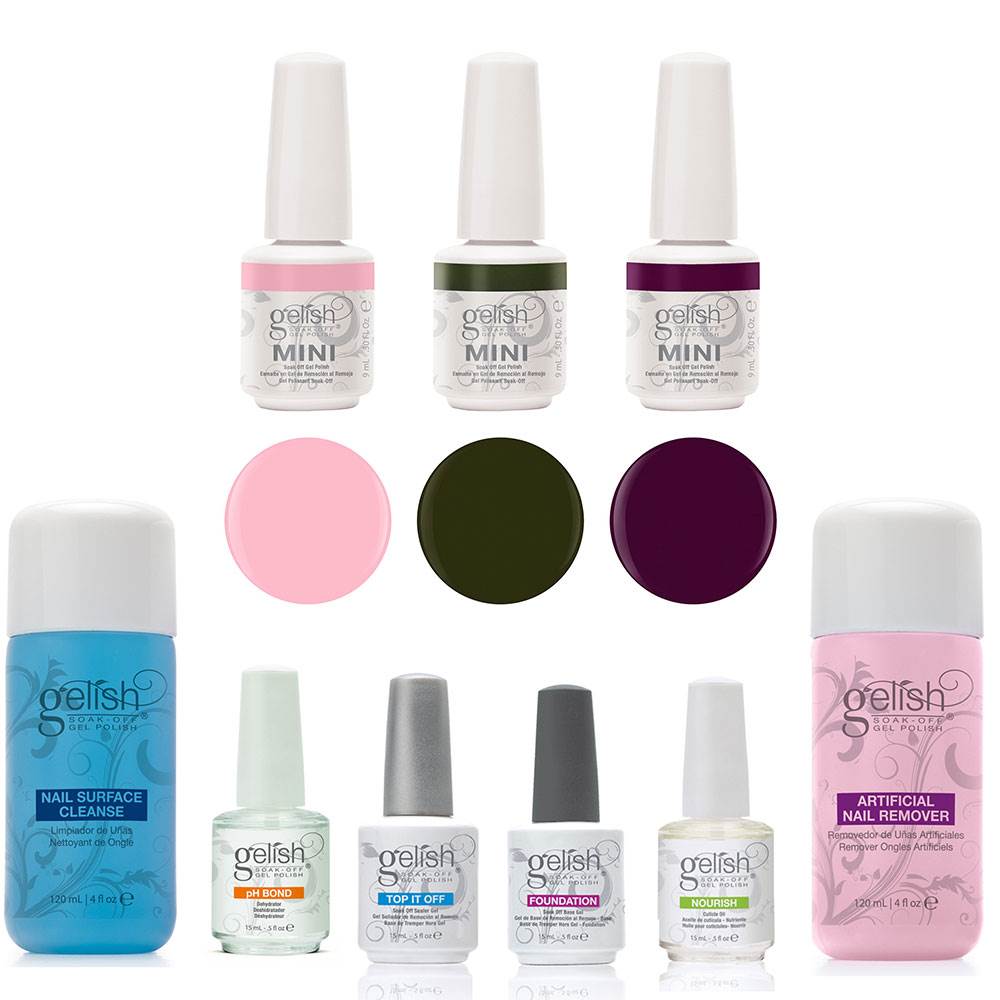 Gelish Gel Nail Polish Basix Care Kit & 3 Color Gel Nail Polish Collection Set