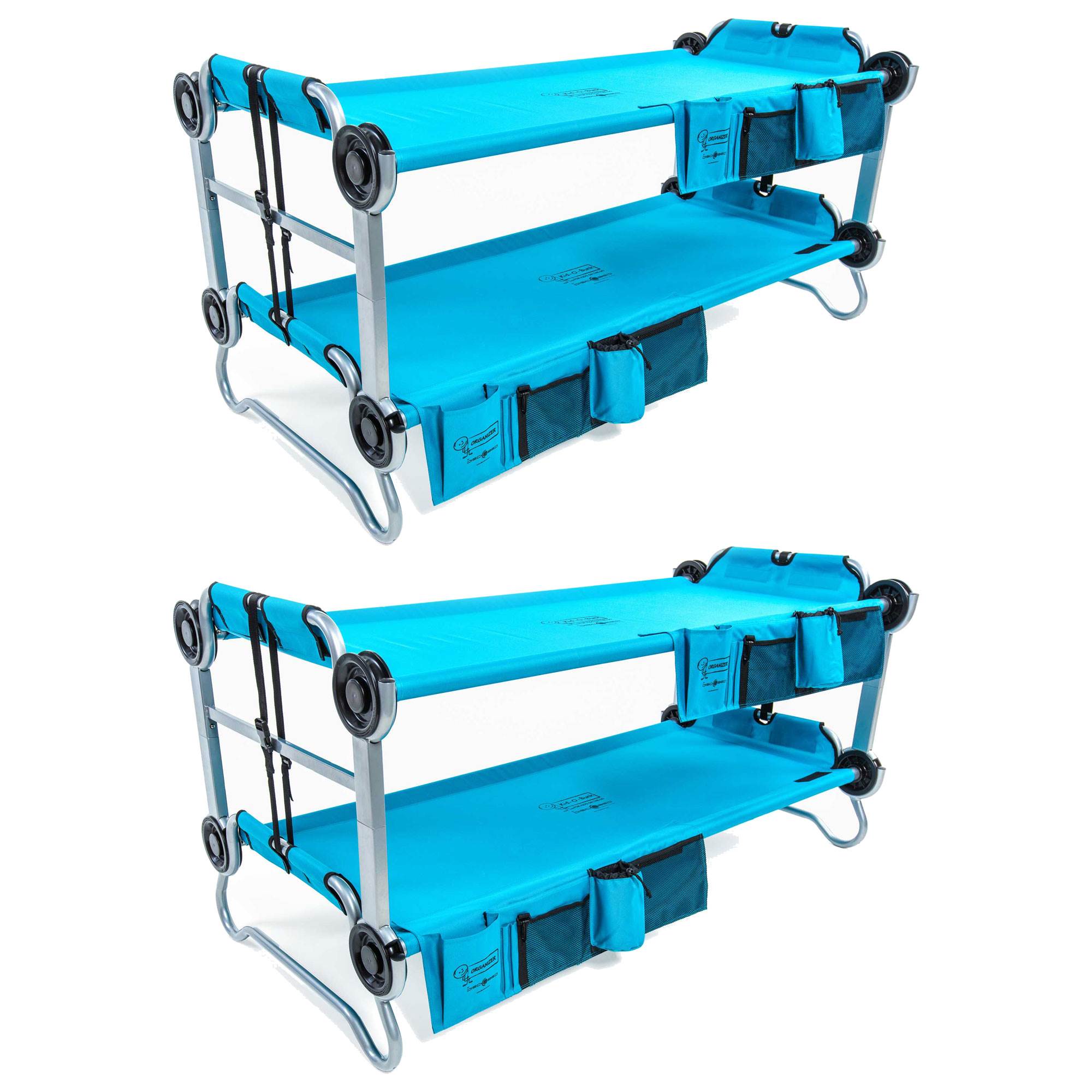Disc-O-Bed Youth Kid-O-Bunk Benchable Camping Cot with Organizers, Blue (2 Pack) - VMInnovations