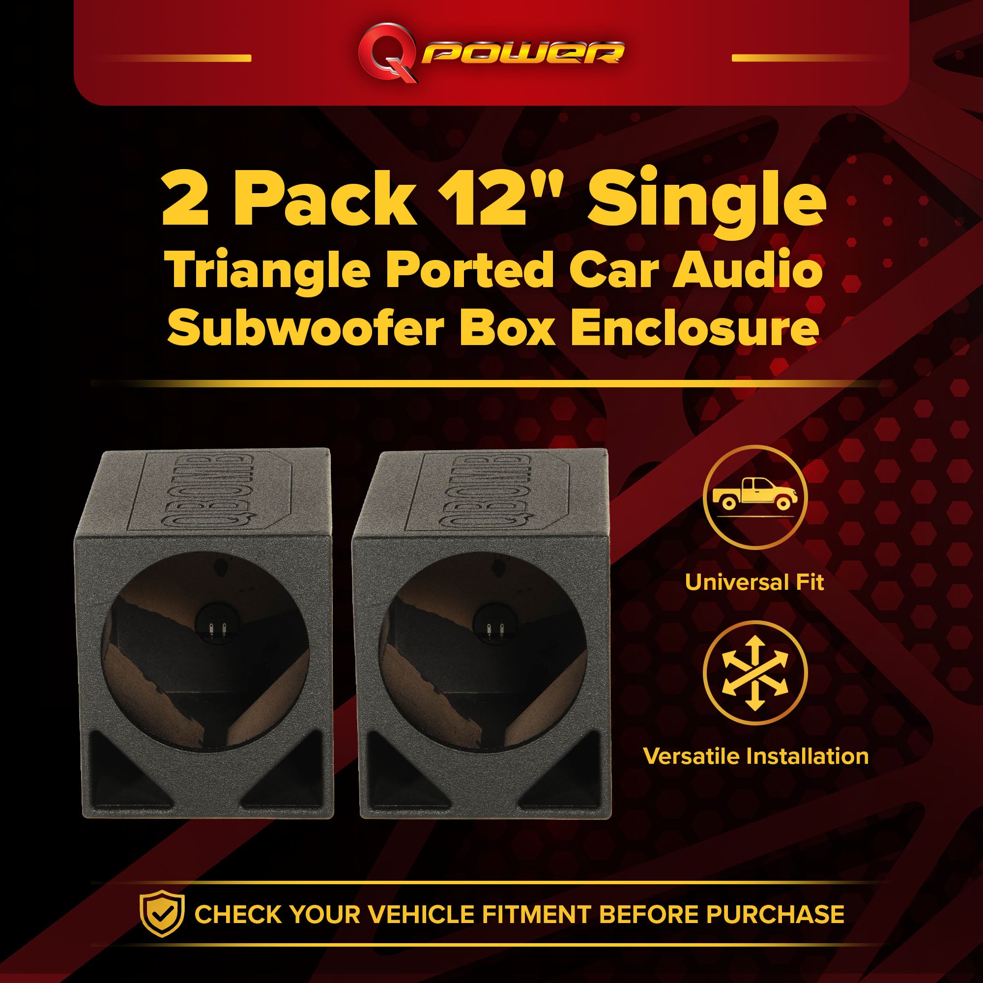 Q Power Single 12" Triangle Ported Car Audio Subwoofer Box Enclosure (2 Pack) - VMInnovations