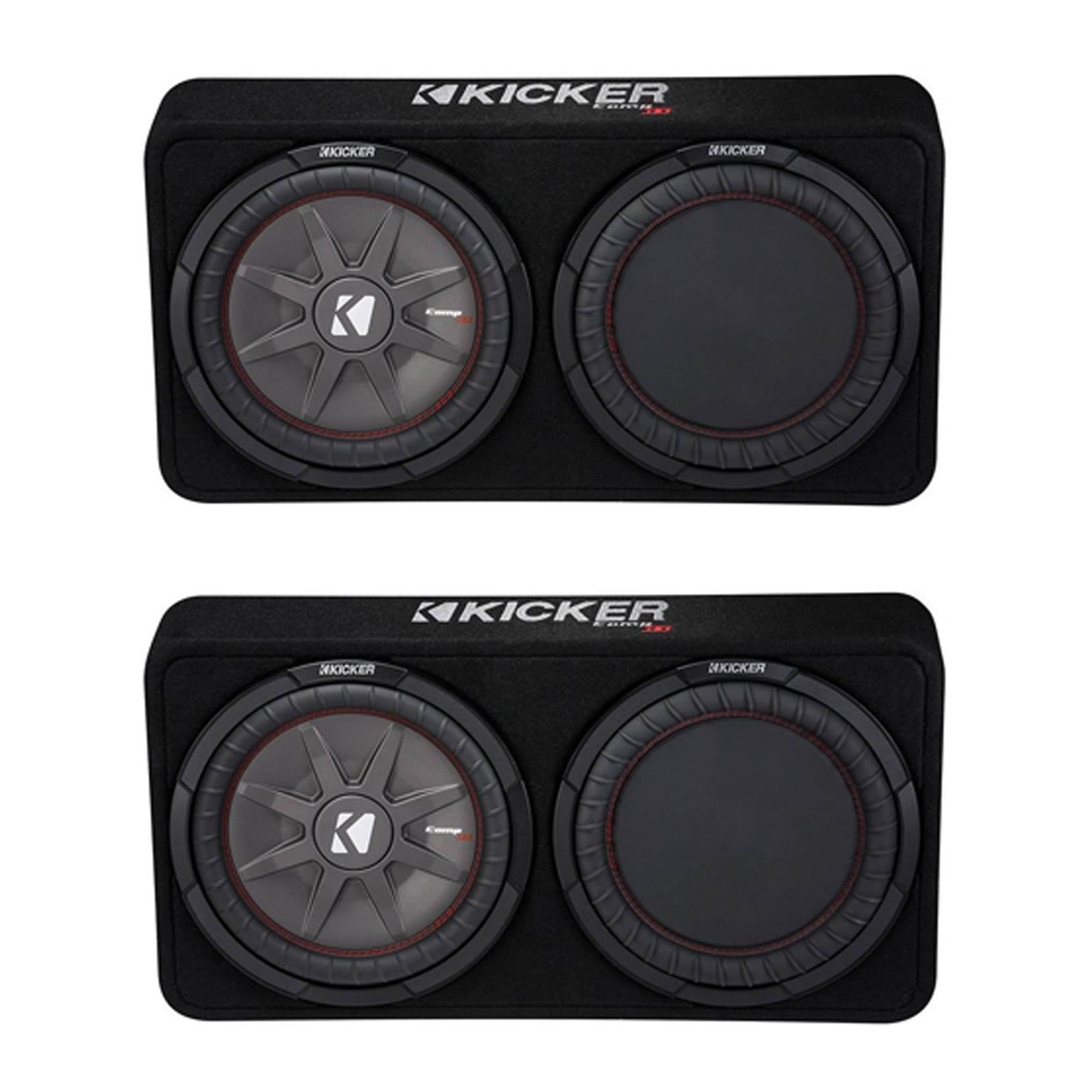 Kicker 1000W Dual 12" 2-Ohm Slim Shallow Subwoofer Sealed Enclosure (2 Pack)