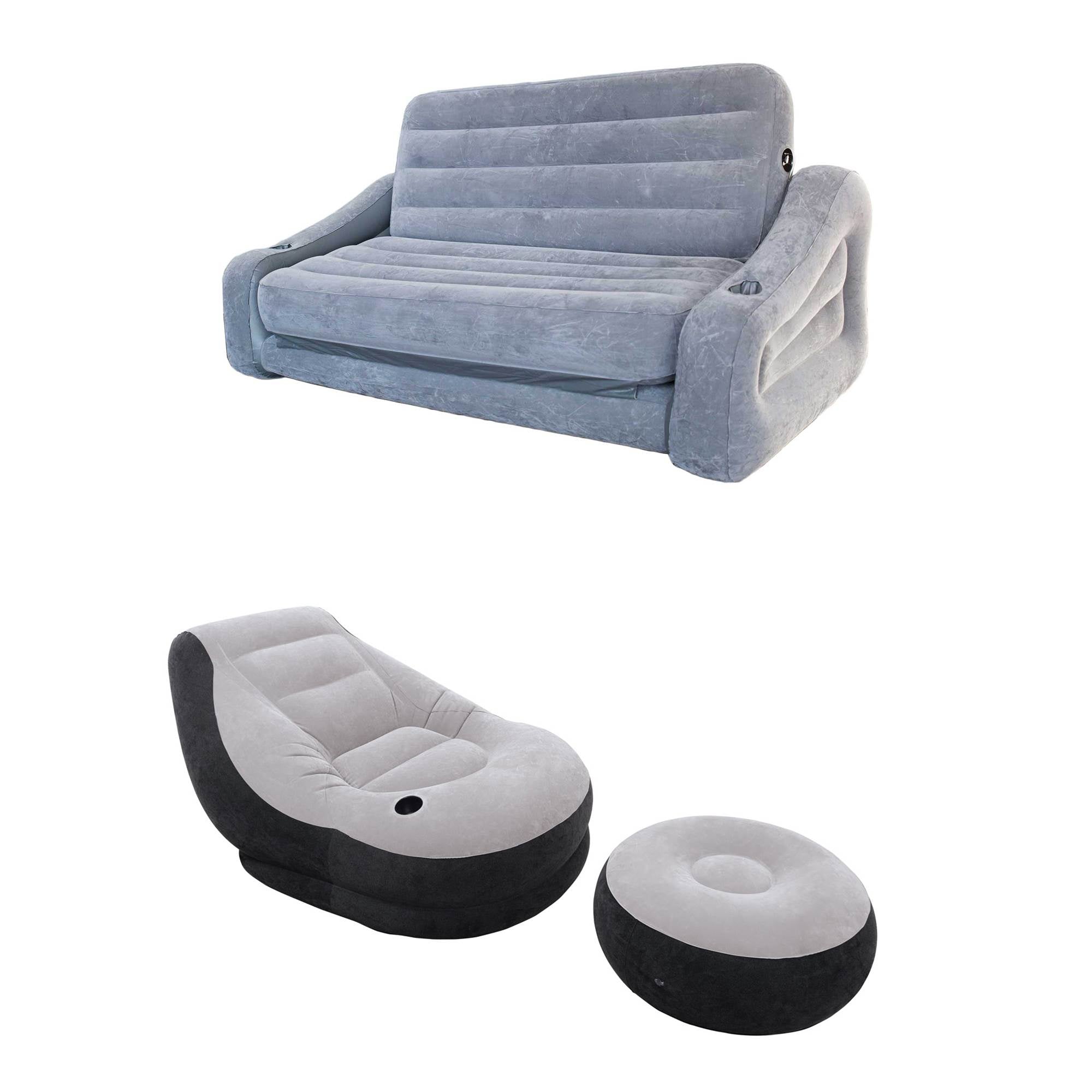 Intex Queen Inflatable Pull-Out Sofa Airbed & Ultra Lounge Chair with Ottoman