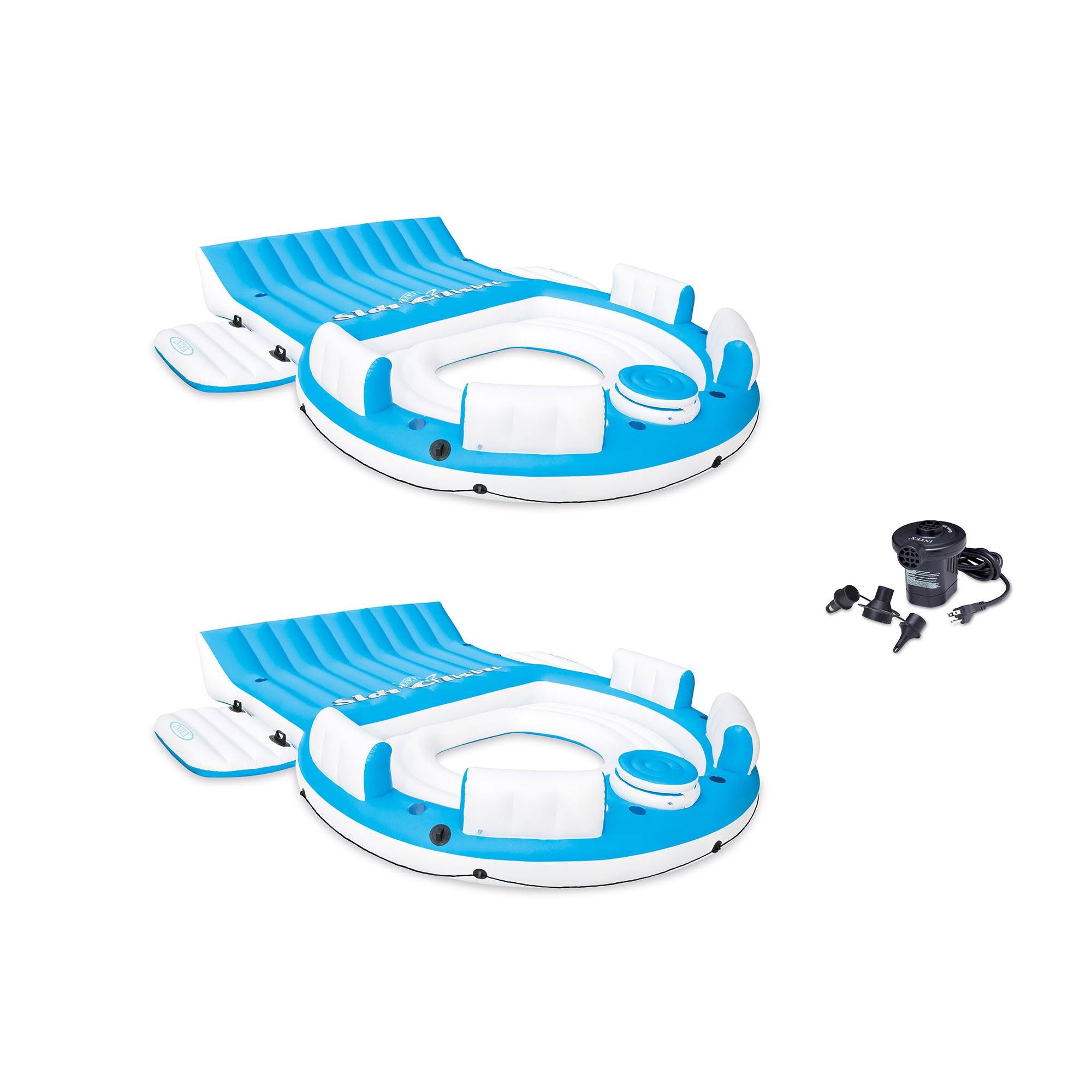 Intex Inflatable Relaxation Island Raft w/ Backrest & Cooler (2 Pack) & Air Pump