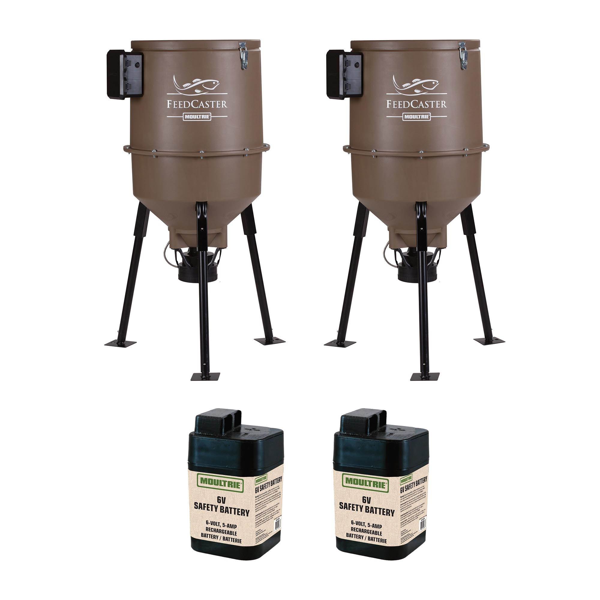 Moultrie 30 Gallon Feedcaster Fish Feeder with 6V Rechargeable Battery (2 Pack)