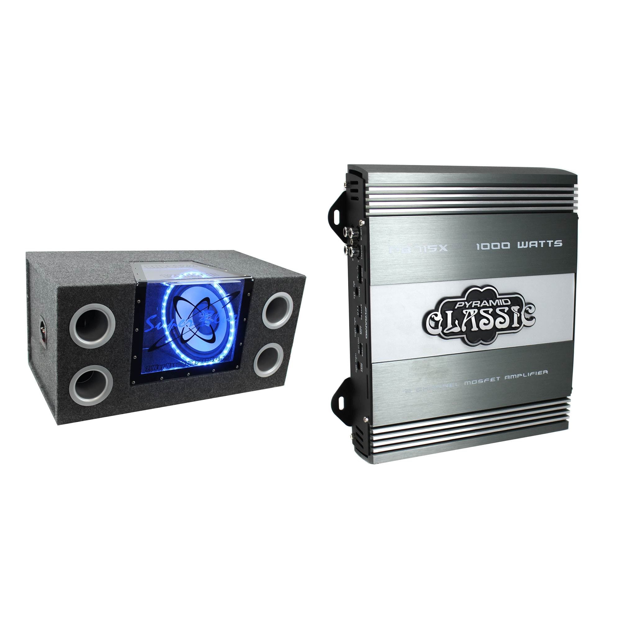 Pyramid 12" 1200W Car Audio Subwoofer Bandpass Enclosure Box & Amp w/ MOSFET