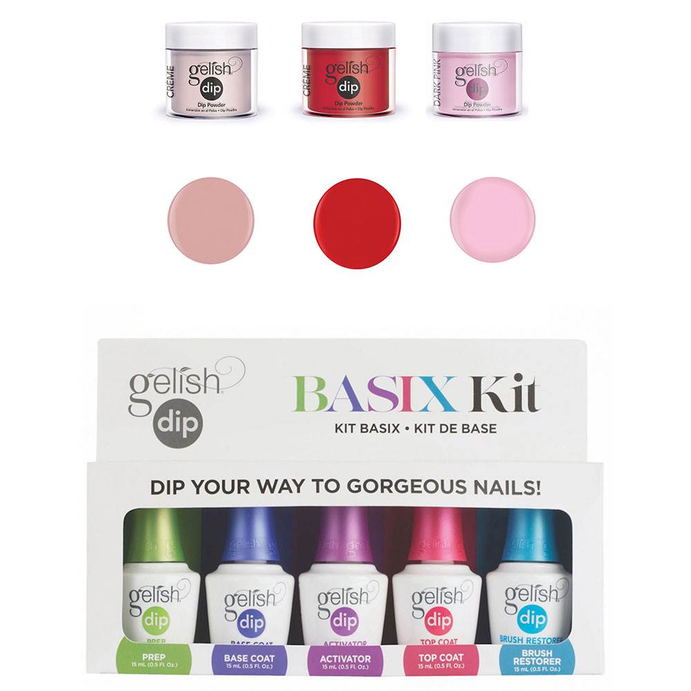 Gelish Basix Acrylic Powder Nail Polish Dip Manicure Starter Kit & 3 Colors