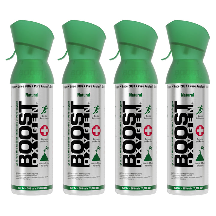 Boost Oxygen 5 Liter Canned Oxygen Bottle with Mouthpiece, Natural (4 Pack) - VMInnovations