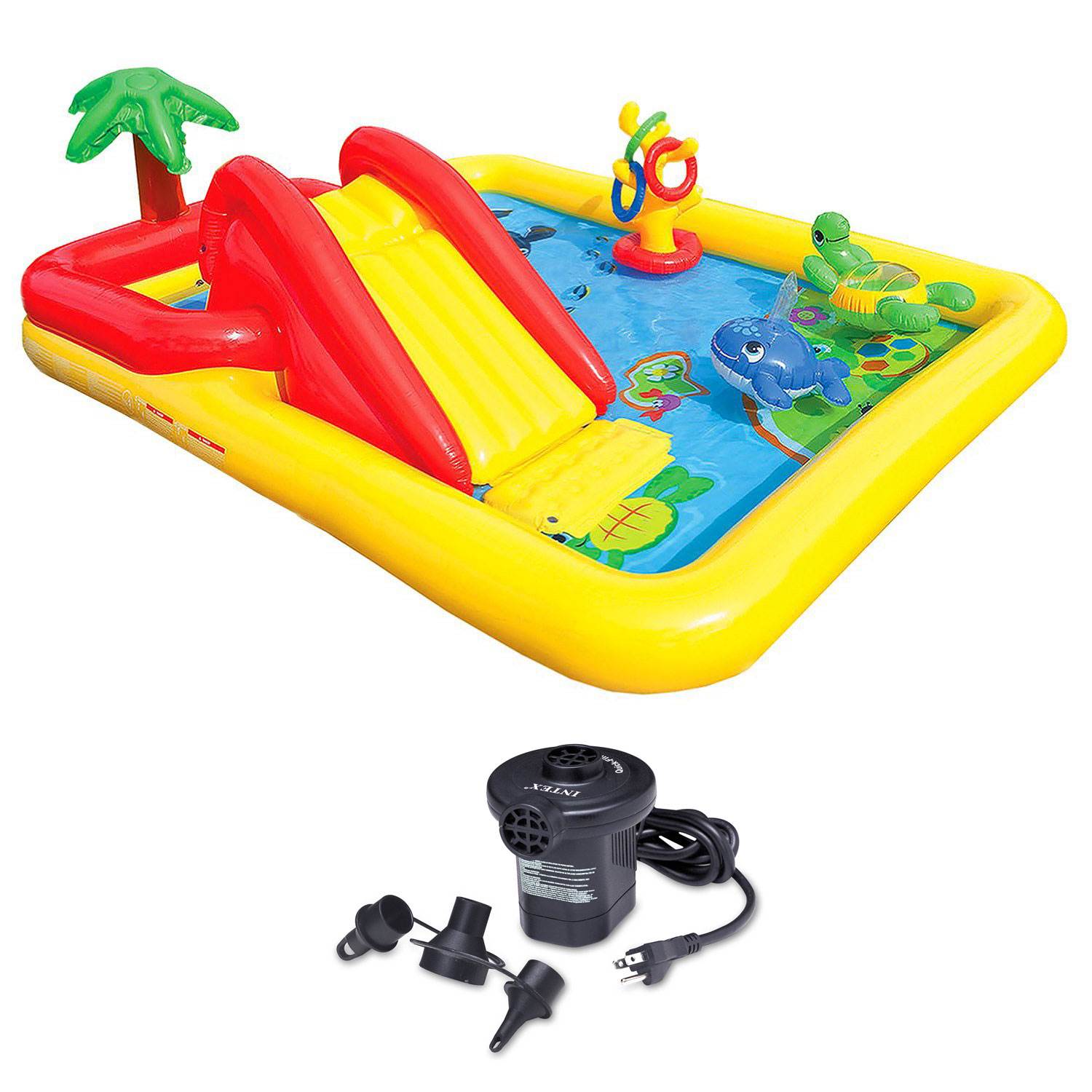 Intex Inflatable Ocean Play Kids Kiddie Pool & AC Electric Air Pump (2 Each)