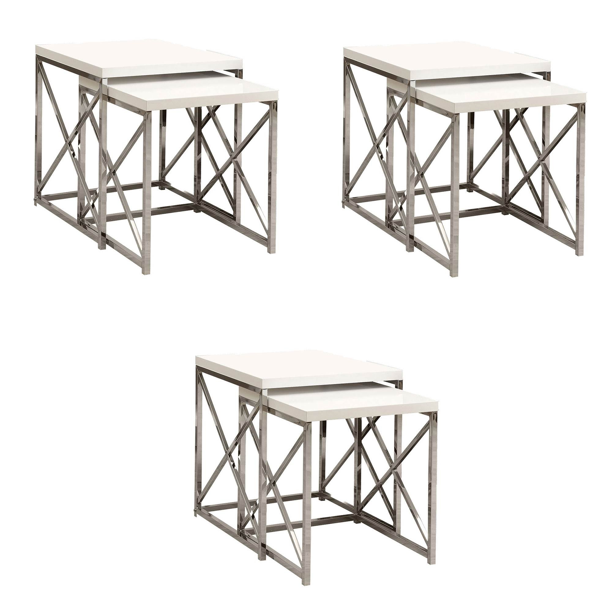 Monarch Specialties Contemporary 2 Piece Nesting End Tables, White (3 Pack)