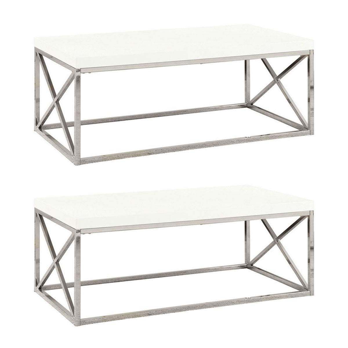 Monarch Glossy White Chrome Metal Contemporary Living Room Coffee Table (2 Pack)