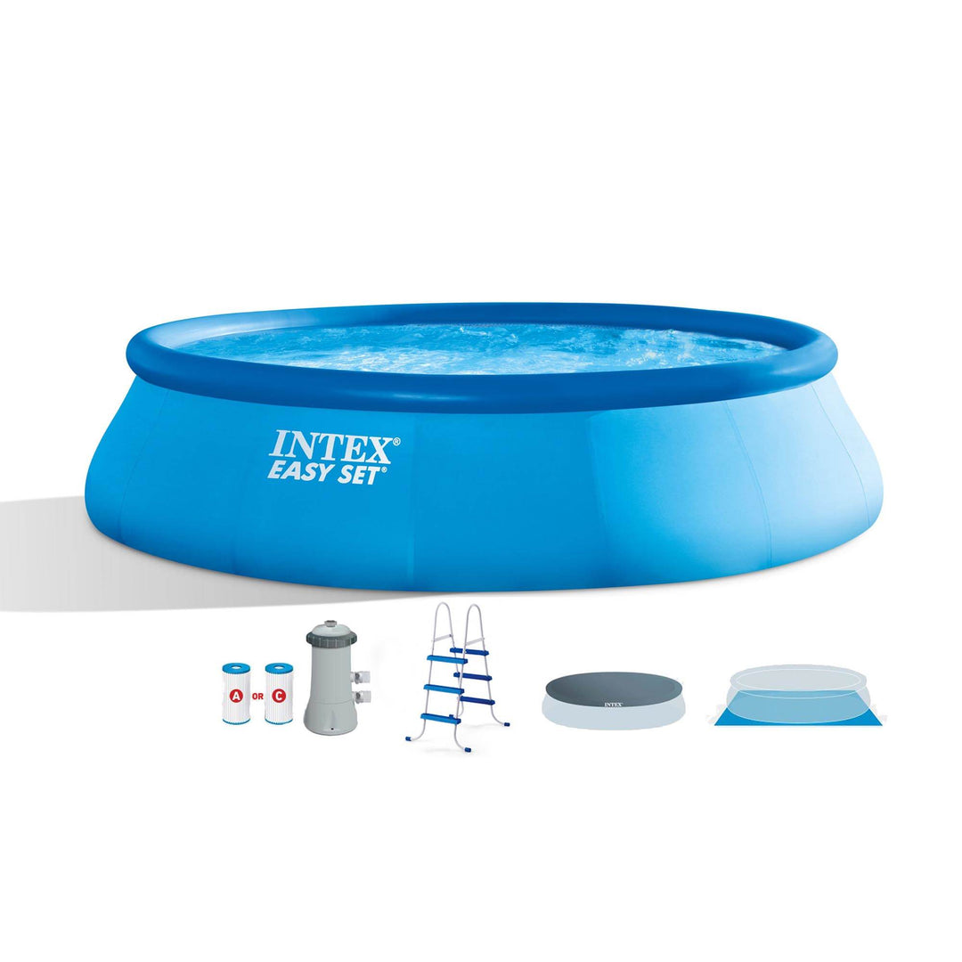 Intex Inflatable Easy Set Above Ground Round Swimming Pool Set with 15' Cover - VMInnovations