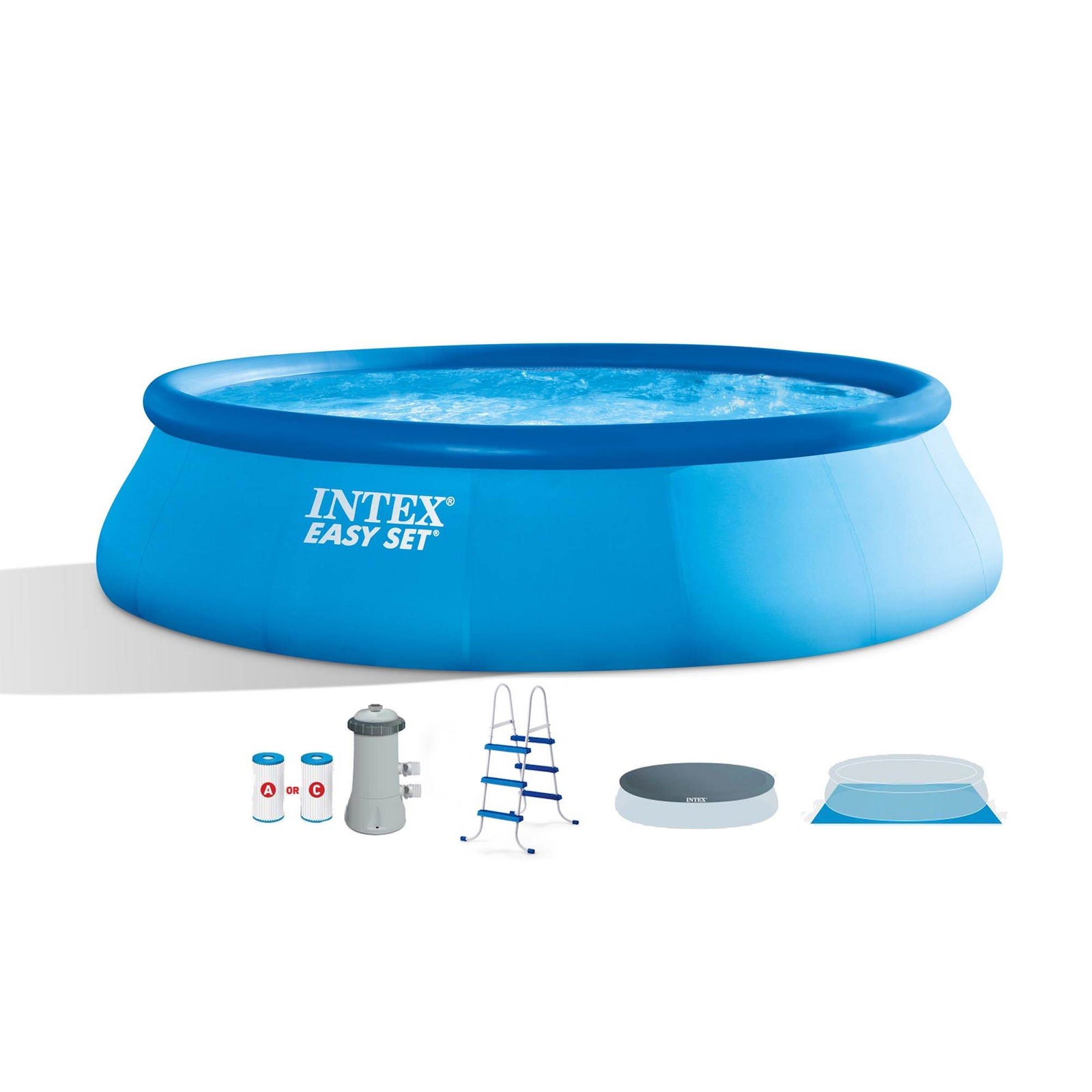Intex Inflatable Easy Set Above Ground Round Swimming Pool Set with 15' Cover - VMInnovations