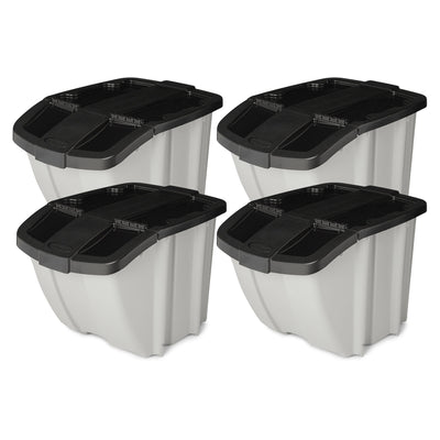 Suncast 18 Gallon Indoor or Outdoor Stackable Recycle Storage Bin, Gray (4 Pack)