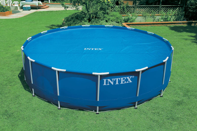 Intex 18 Ft Round Easy Solar Cover and Maintenance Kit w/ Vacuum Skimmer & Pole