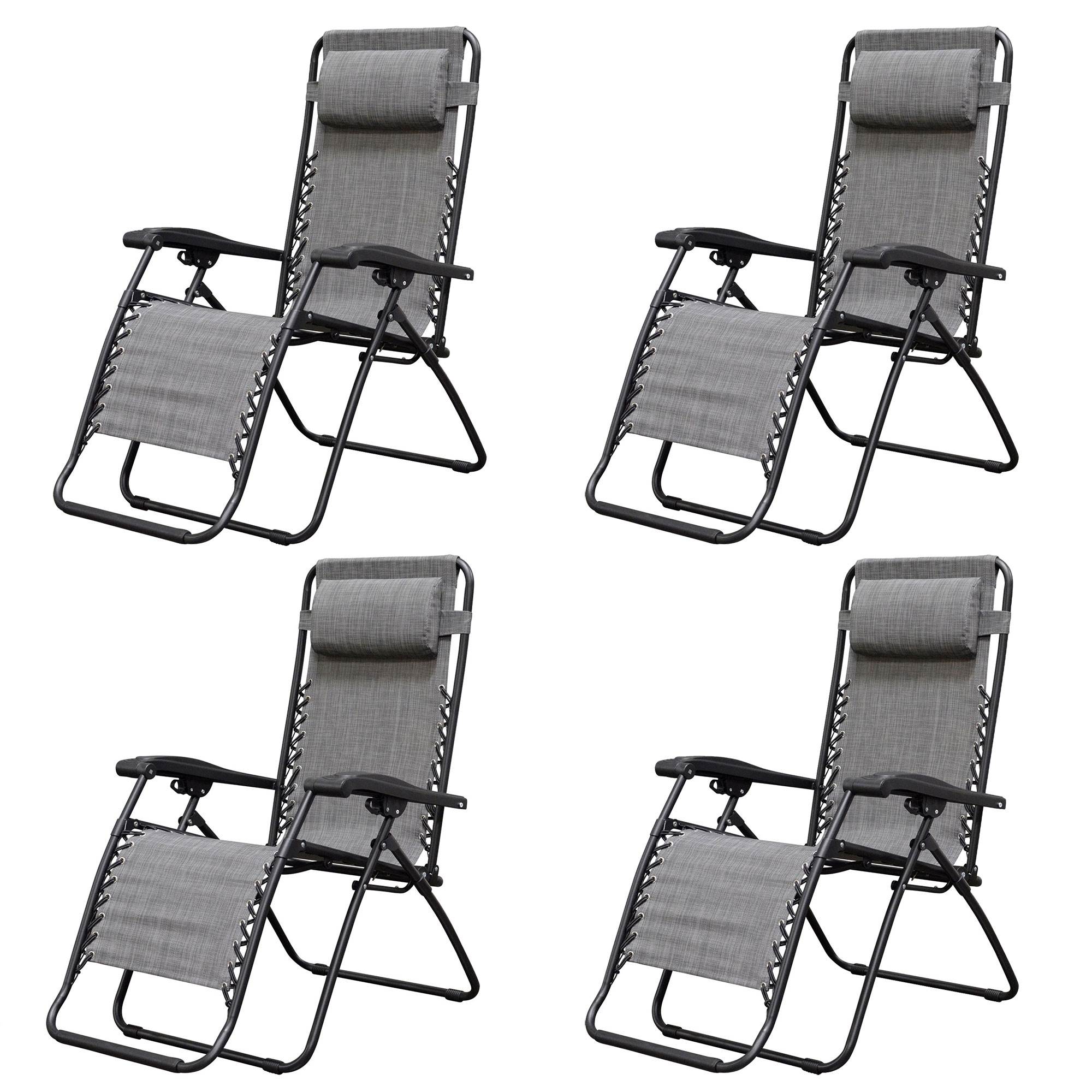 Caravan Canopy Infinity Zero Gravity Steel Frame Patio Deck Chair, Grey (4 Pack)