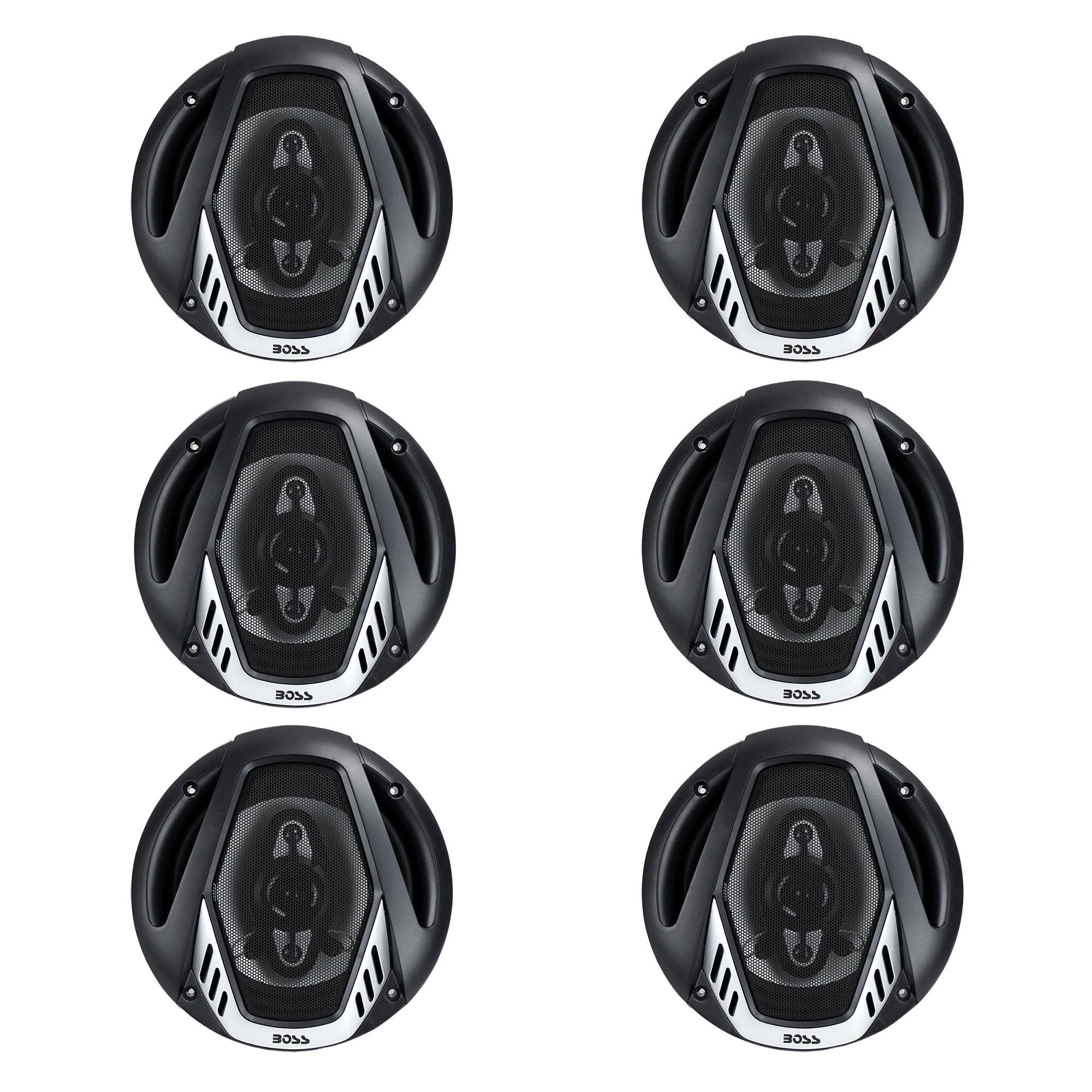 BOSS NX654 6.5" 400W 4-Way Car Audio Coaxial Speakers Stereo, Black (6 Speakers) - VMInnovations