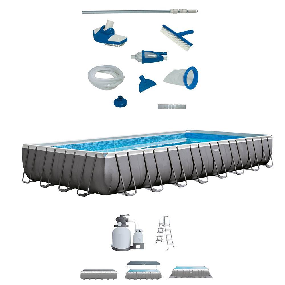 Intex 32ft x 16ft x 51in Ultra Frame Swimming Pool Set & Deluxe Maintenance Kit