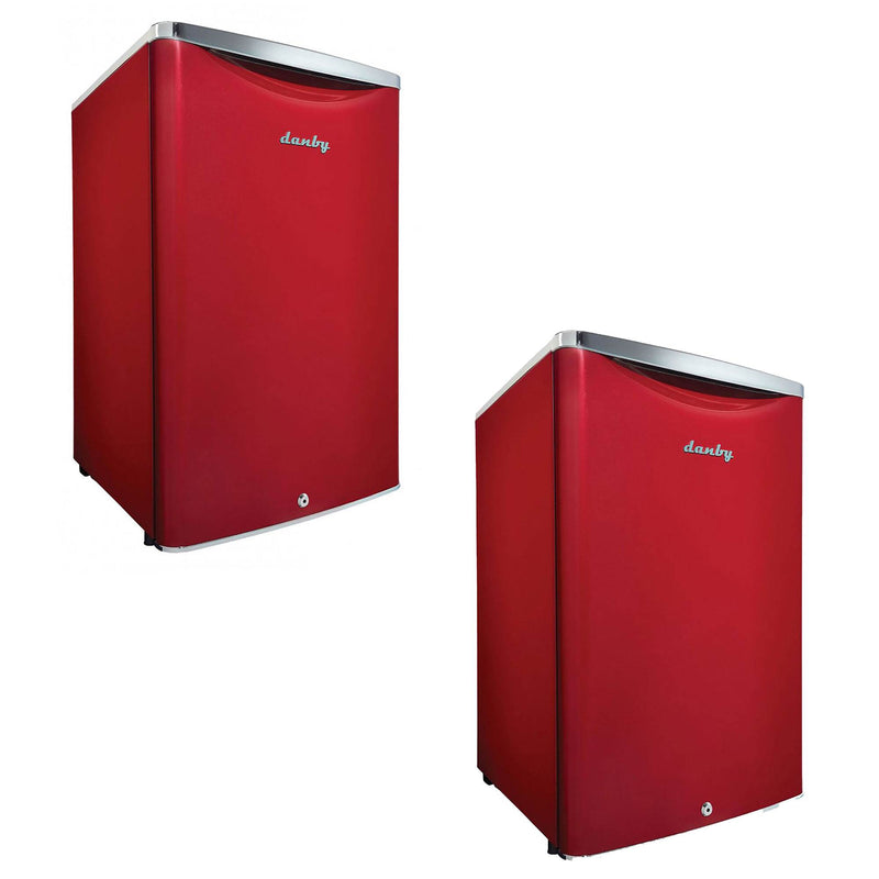 Danby 4.4 Cubic Feet Compact Sized Mini Beverage Refrigerator, Red (2 Pack)