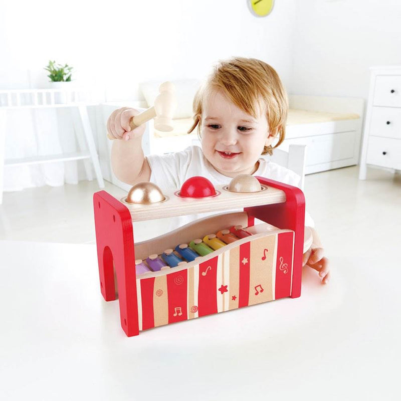 Hape Kids Wooden Rainbow Red Pound and Tap Bench with Xylophone (2 Pack)