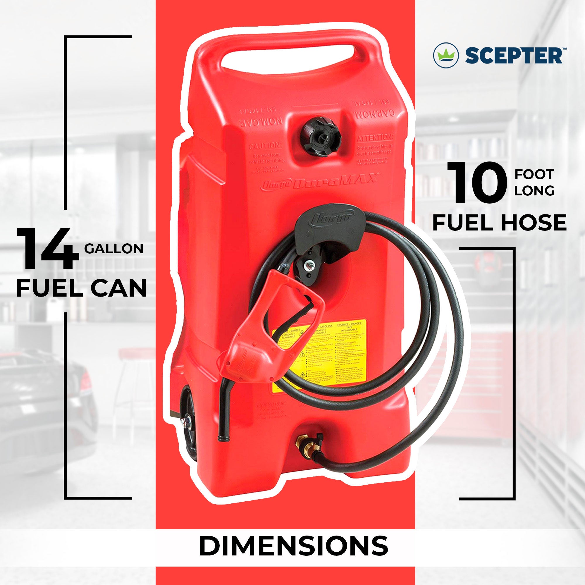 Scepter Flo N' Go Duramax 14 Gal Gas Fuel Tank Container Caddy Can & Pump, 2 Pk - VMInnovations