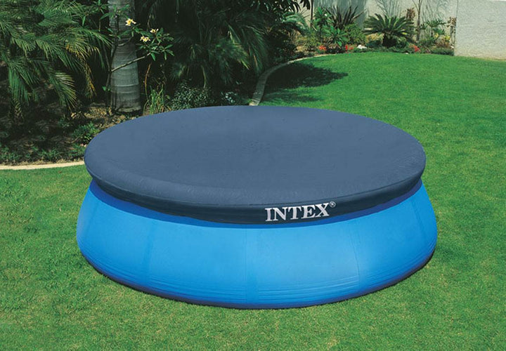 Intex Swimming Pool Kit w/ Vacuum Skimmer, Pole, & Debris Round Cover Tarp - VMInnovations