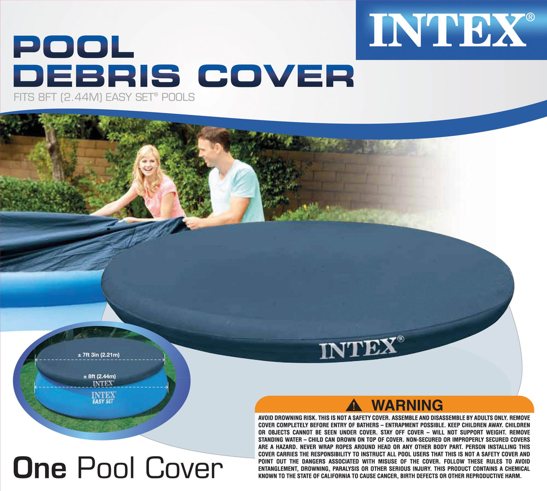 Intex Swimming Pool Kit w/ Vacuum Skimmer, Pole, & Debris Round Cover Tarp - VMInnovations