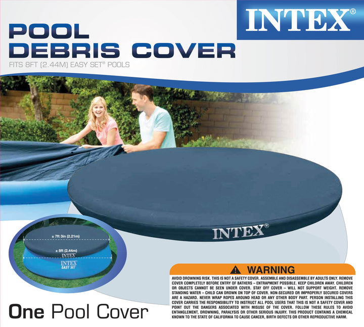 Intex Swimming Pool Kit w/ Vacuum Skimmer, Pole, & Debris Round Cover Tarp - VMInnovations