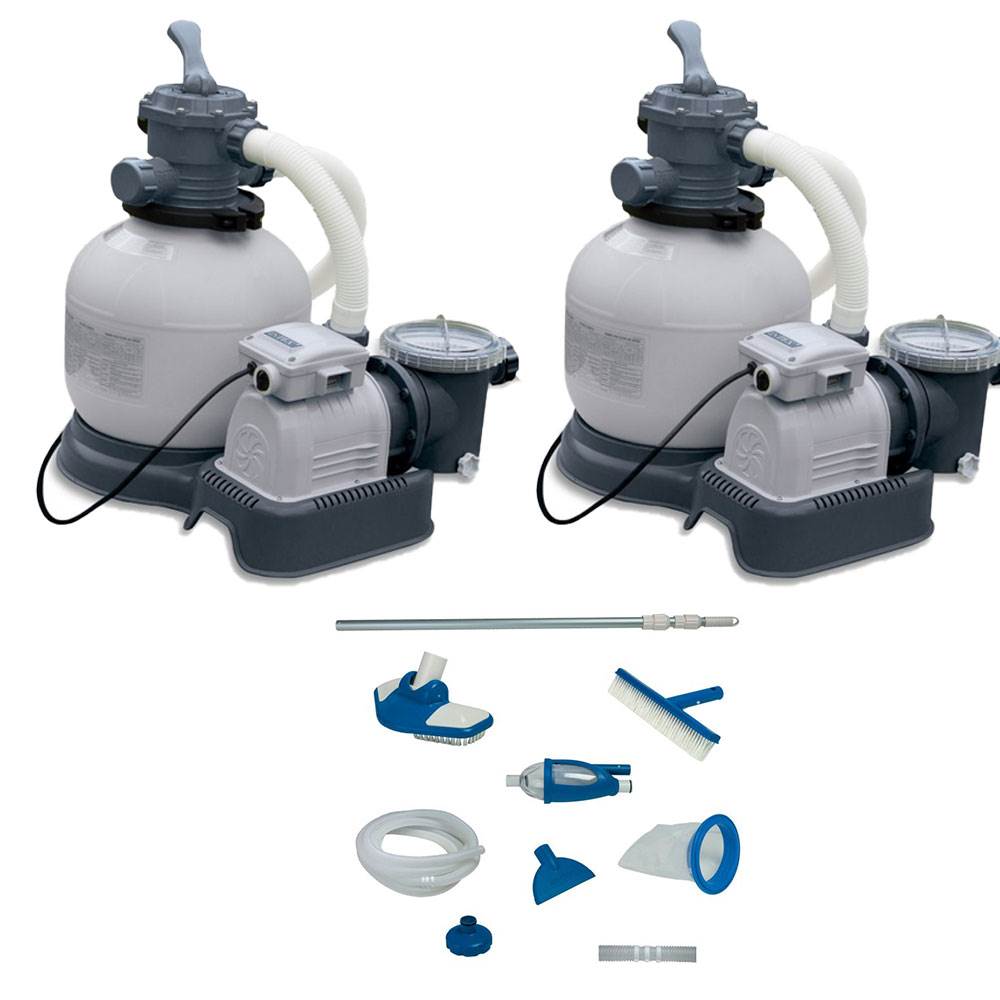 Intex 2800 GPH Pool Sand Filter Pumps (2 Pack) & Deluxe Pool Maintenance Kit - VMInnovations