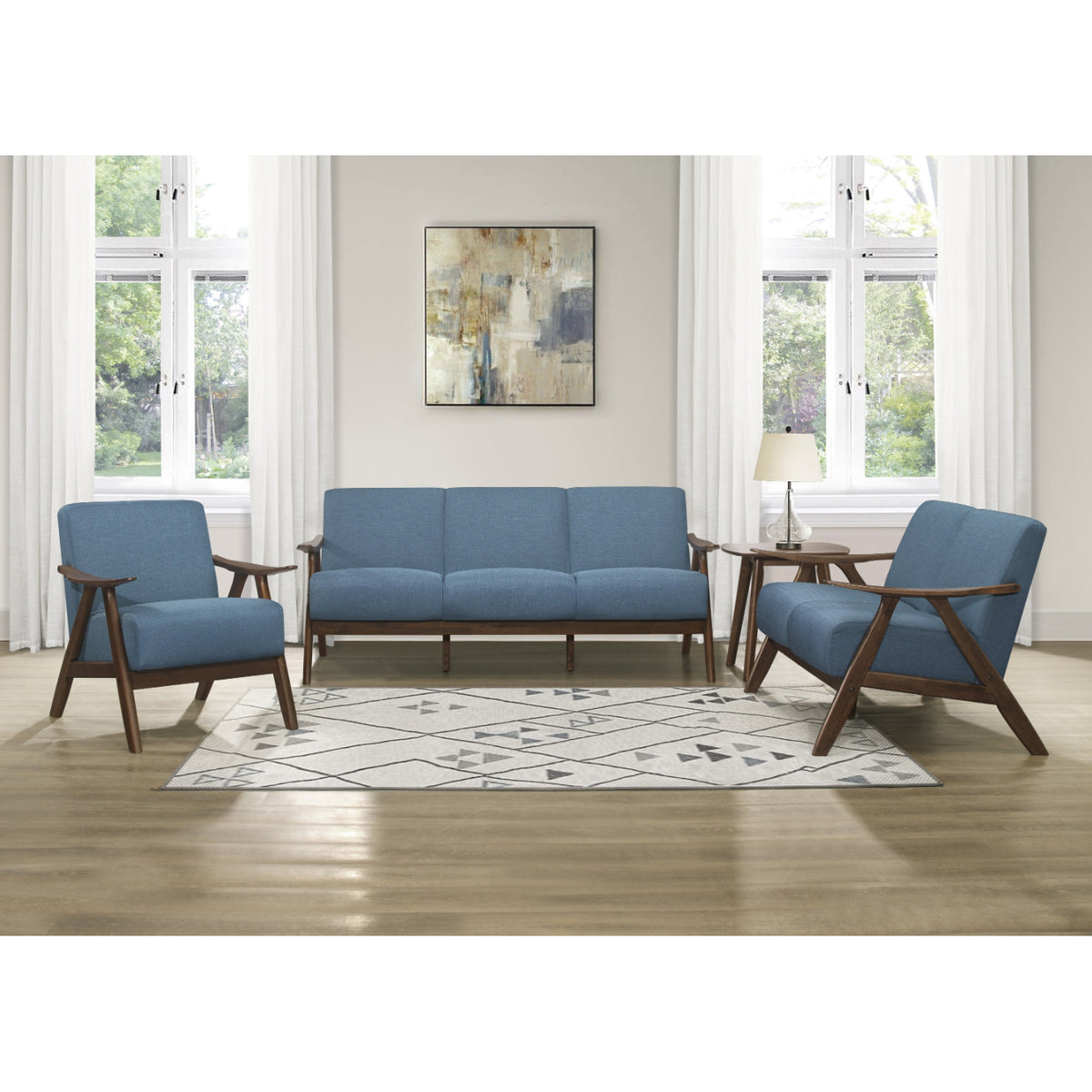Lexicon Damala Collection Retro Inspired Wood Frame Accent Chair, Blue (2 Pack)