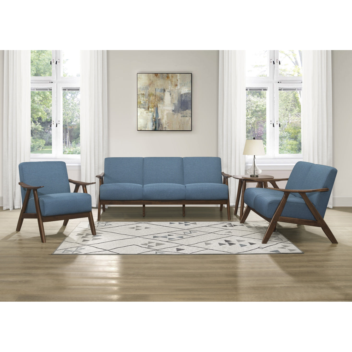 Lexicon Damala Collection Retro Inspired Wood Frame Home Accent Chair Seat, Blue