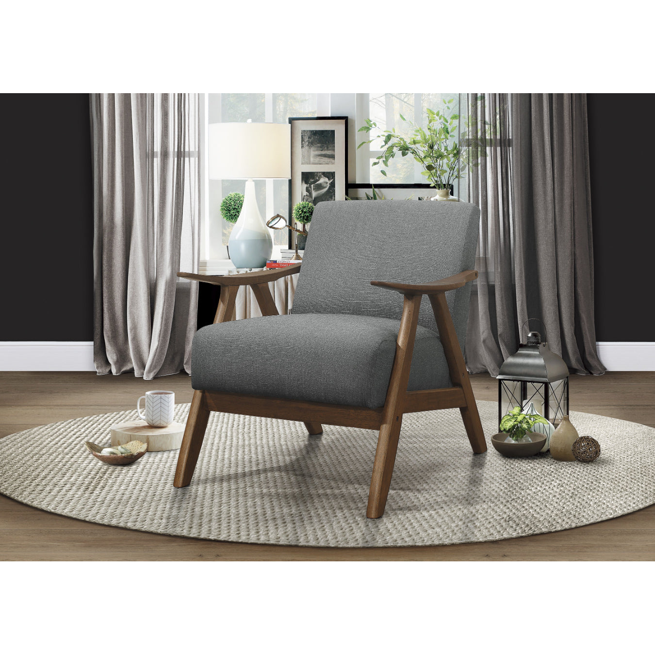 Lexicon Damala Collection Retro Inspired Wood Frame Accent Chair, Grey (2 Pack)