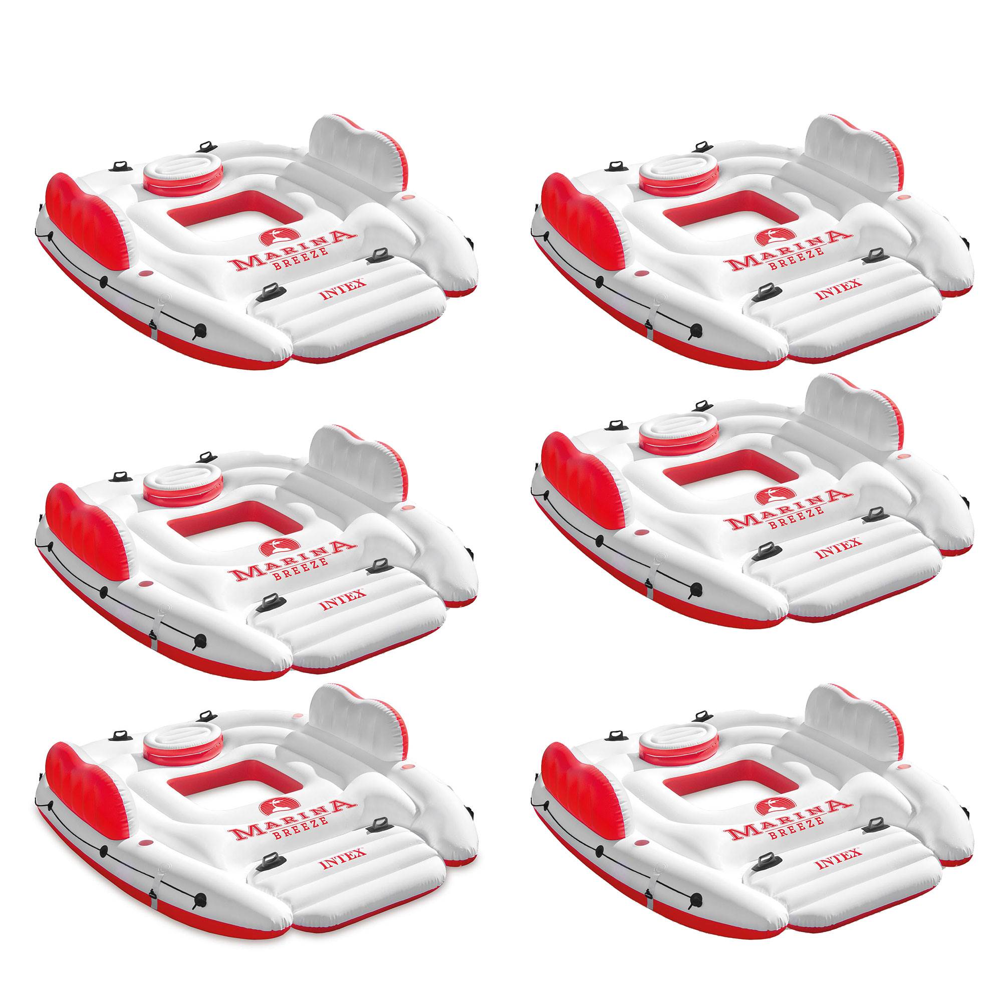 Intex Inflatable Marina Breeze Island Lake Raft with Built-In Cooler (6 Pack)