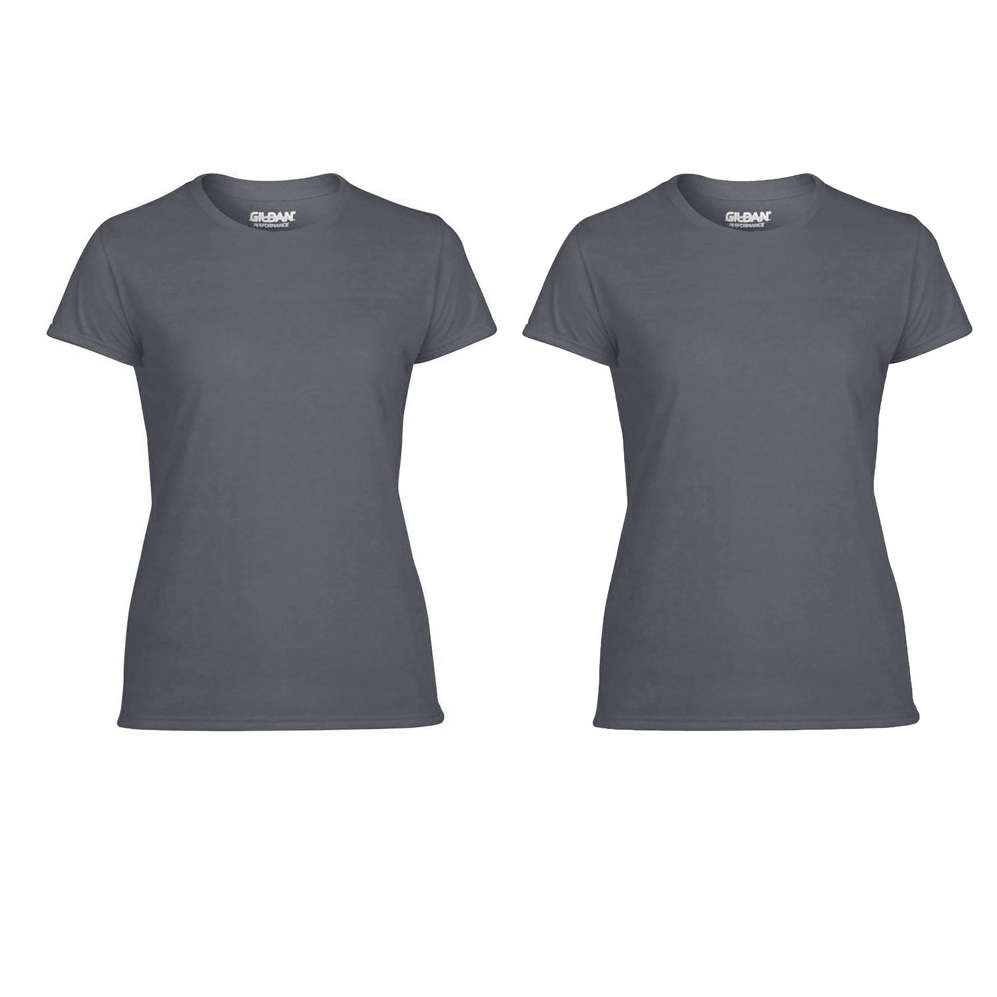 Gildan Missy Fit Womens Large Adult Performance T-Shirt, Charcoal (2 Pack)