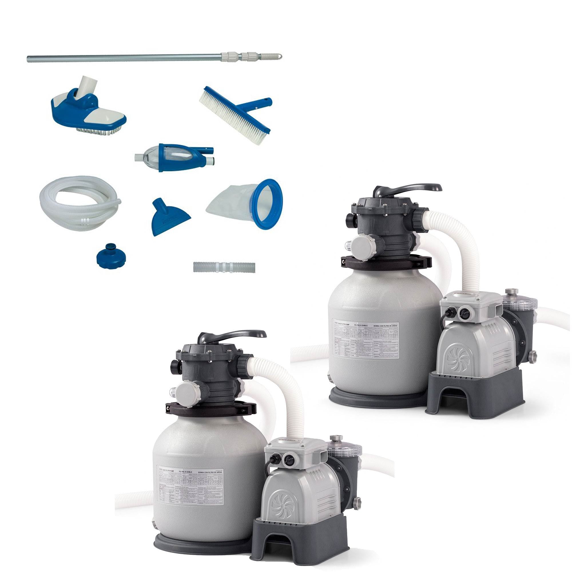 Intex Deluxe Pool Maintenance Kit w/ Vacuum & Pole w/ Sand Filter Pump (2 Pack)