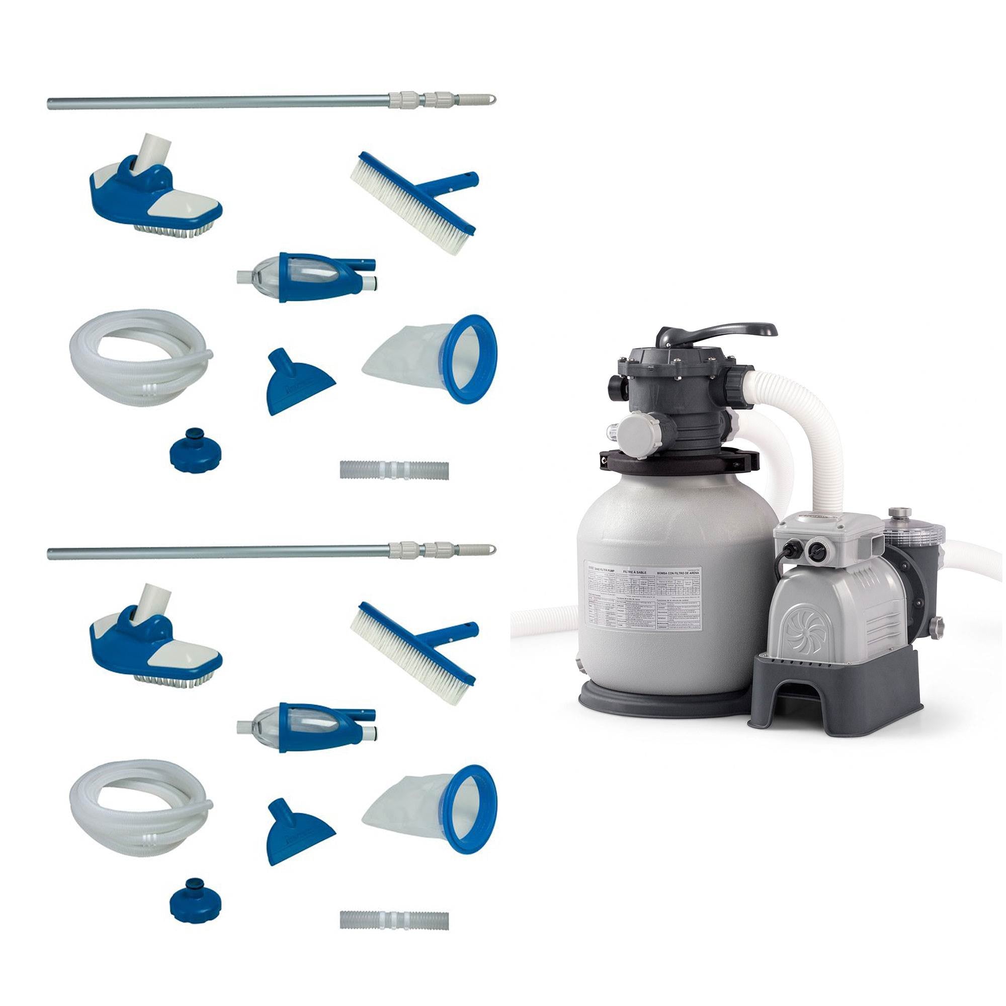 Intex Deluxe Pool Maintenance Kit with Vacuum & Pole (2 Pack) & Sand Filter Pump