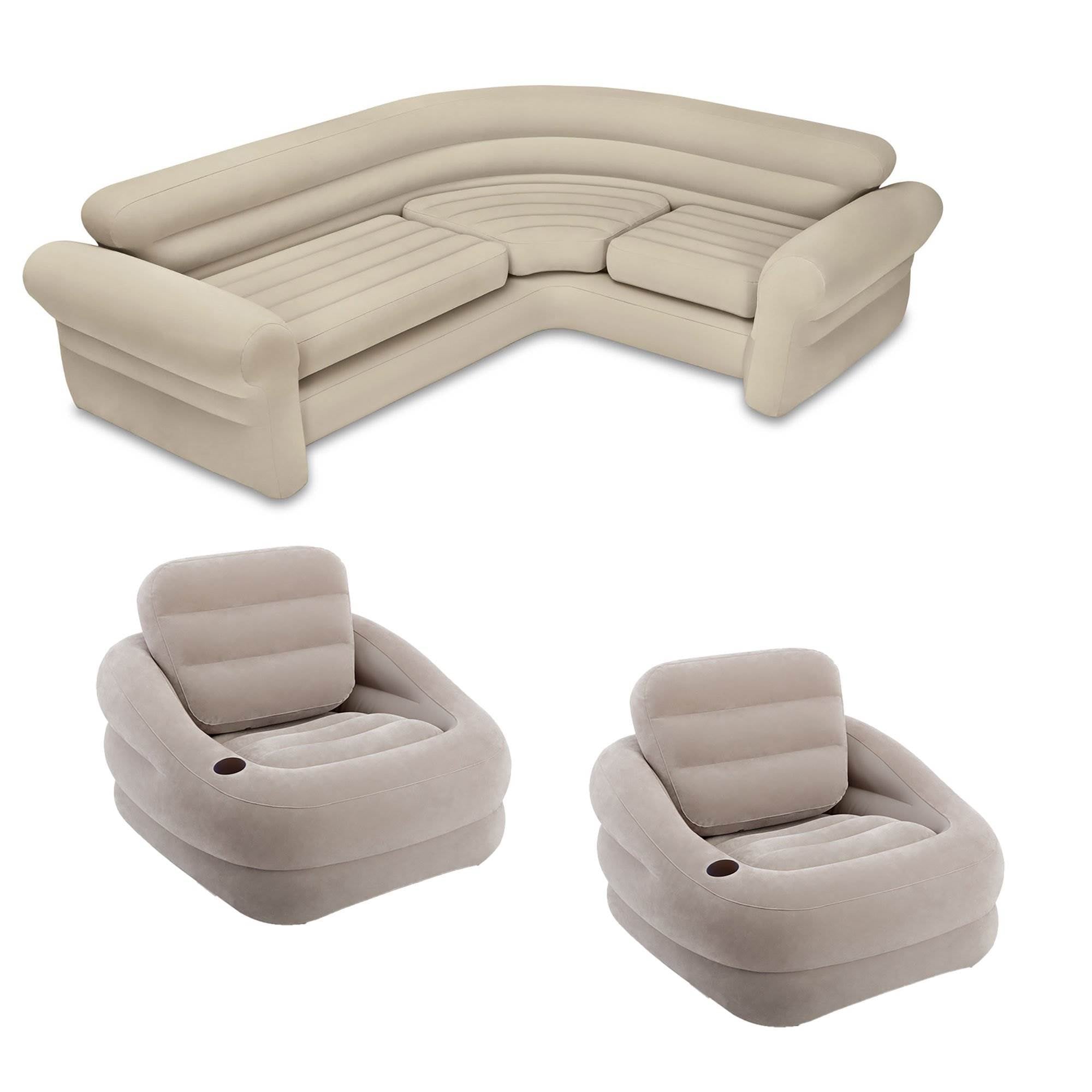 Intex Inflatable Khaki Accent Chair with Cup Holder & Water Base (2 Pack) & Sofa