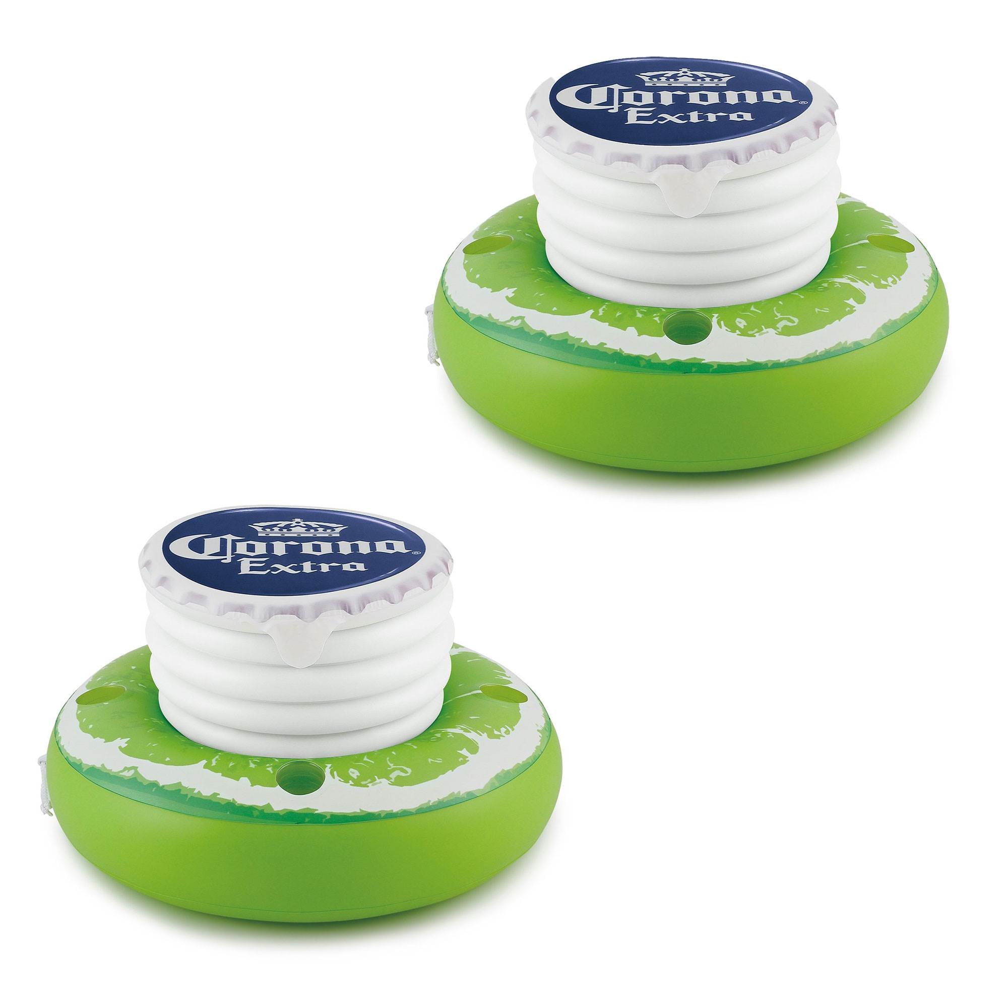 Corona 30" Inflatable Bottle Cap and Lime Floating Cooler w/Cup Holders (2 Pack)