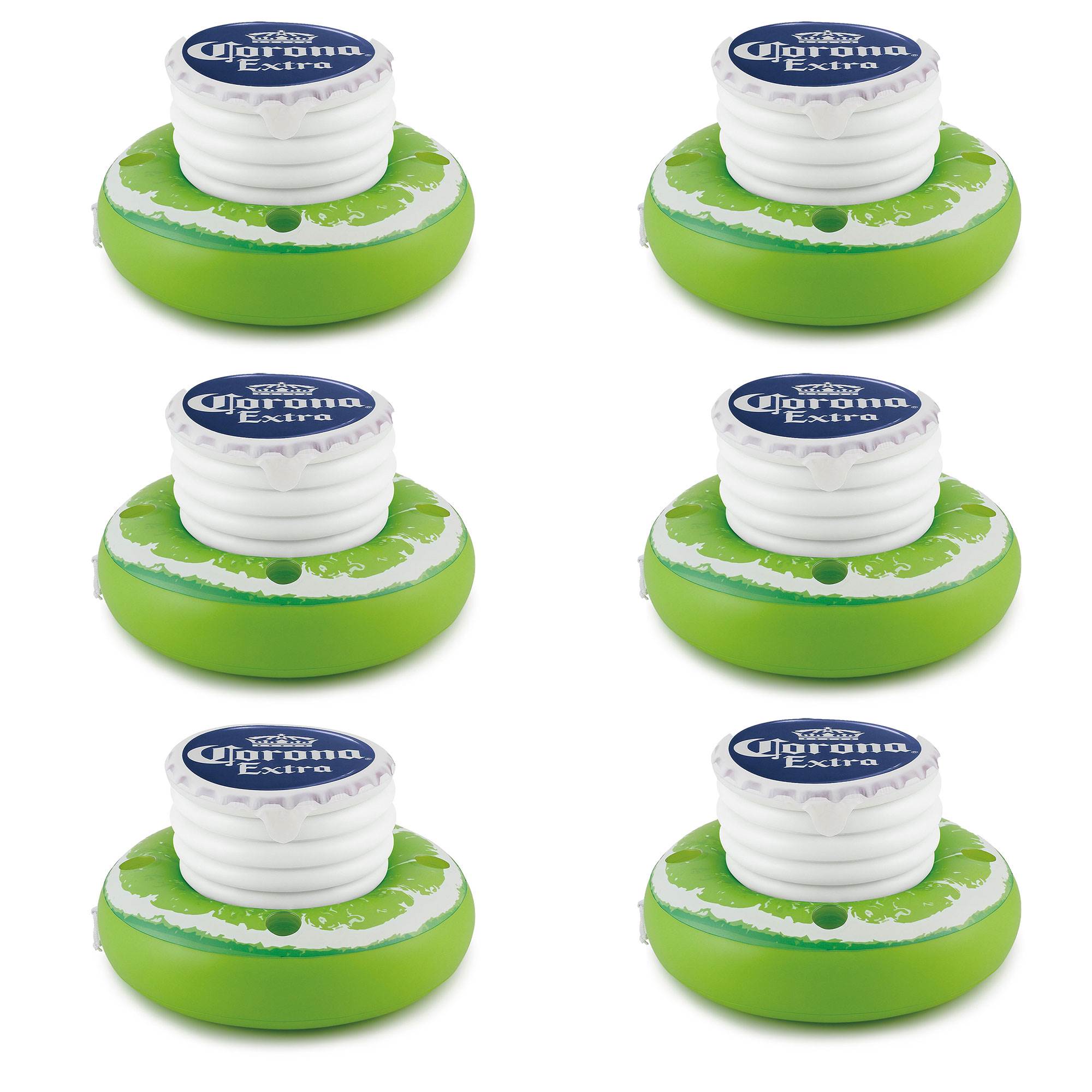 Corona 30" Inflatable Bottle Cap and Lime Floating Cooler w/Cup Holders (6 Pack)