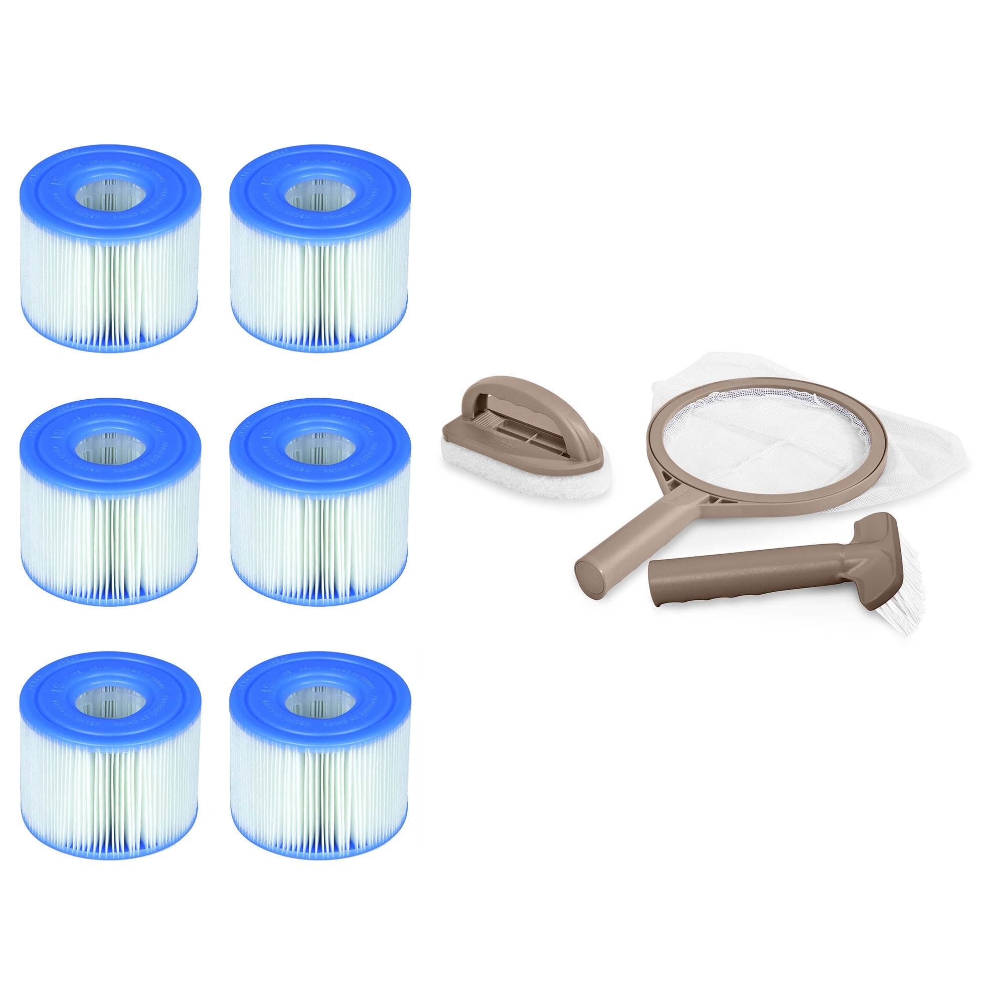 Intex PureSpa Type S1 Easy Set Pool Filter Cartridges (6 Filters) & Cleaning Kit - VMInnovations