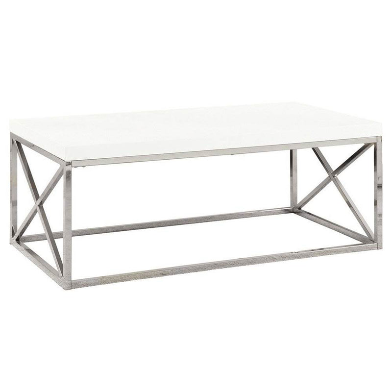 Monarch Glossy White Chrome Contemporary Living Room Coffee Table & End Table