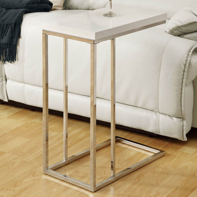 Monarch Glossy White Chrome Contemporary Living Room Coffee Table & End Table