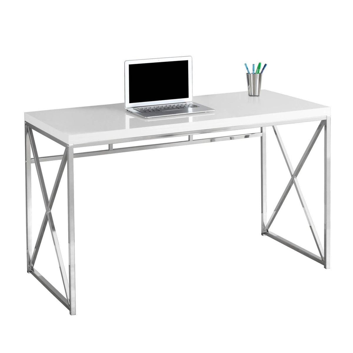 Monarch White Chrome Metal Contemporary Design Living Room Coffee Table & Desk