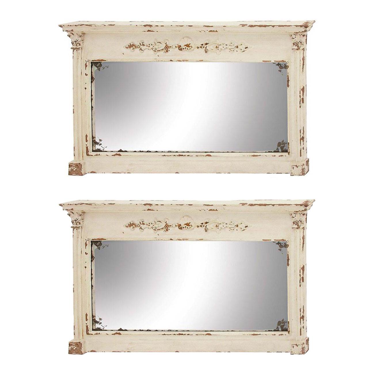 Deco 79 Farmhouse Rustic 59 x 36 Inch Wall Mirror Home Decor, Cream (2 Pack)