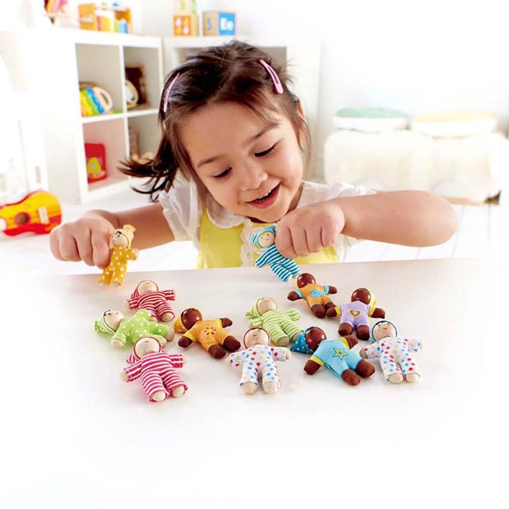 Hape Kids Happy Babies Toddler Pocket Pretend Play Fabric Doll Toy Set of 24