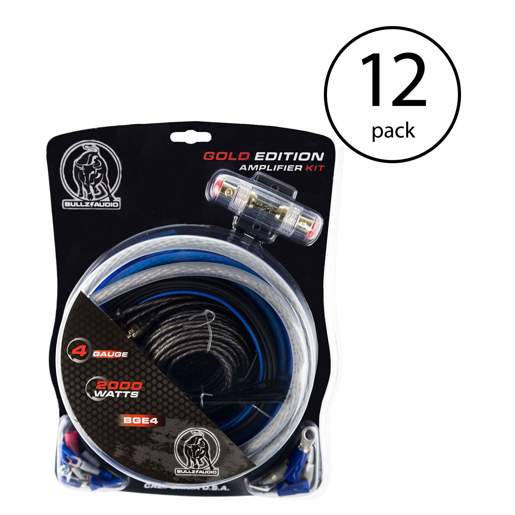 Bullz 4 Gauge 2000W Car Audio Amplifier Installation Power Wiring Kit (12 Pack)