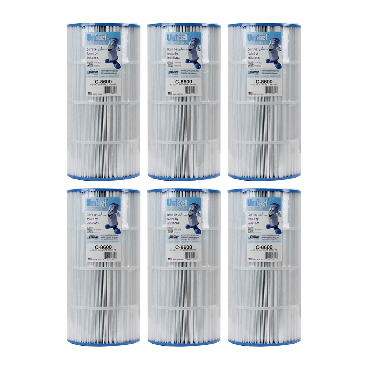 Unicel C-8600 Replacement 75 Sq Ft Pool Spa Filter Cartridge, 153 Pleats, 6 Pack
