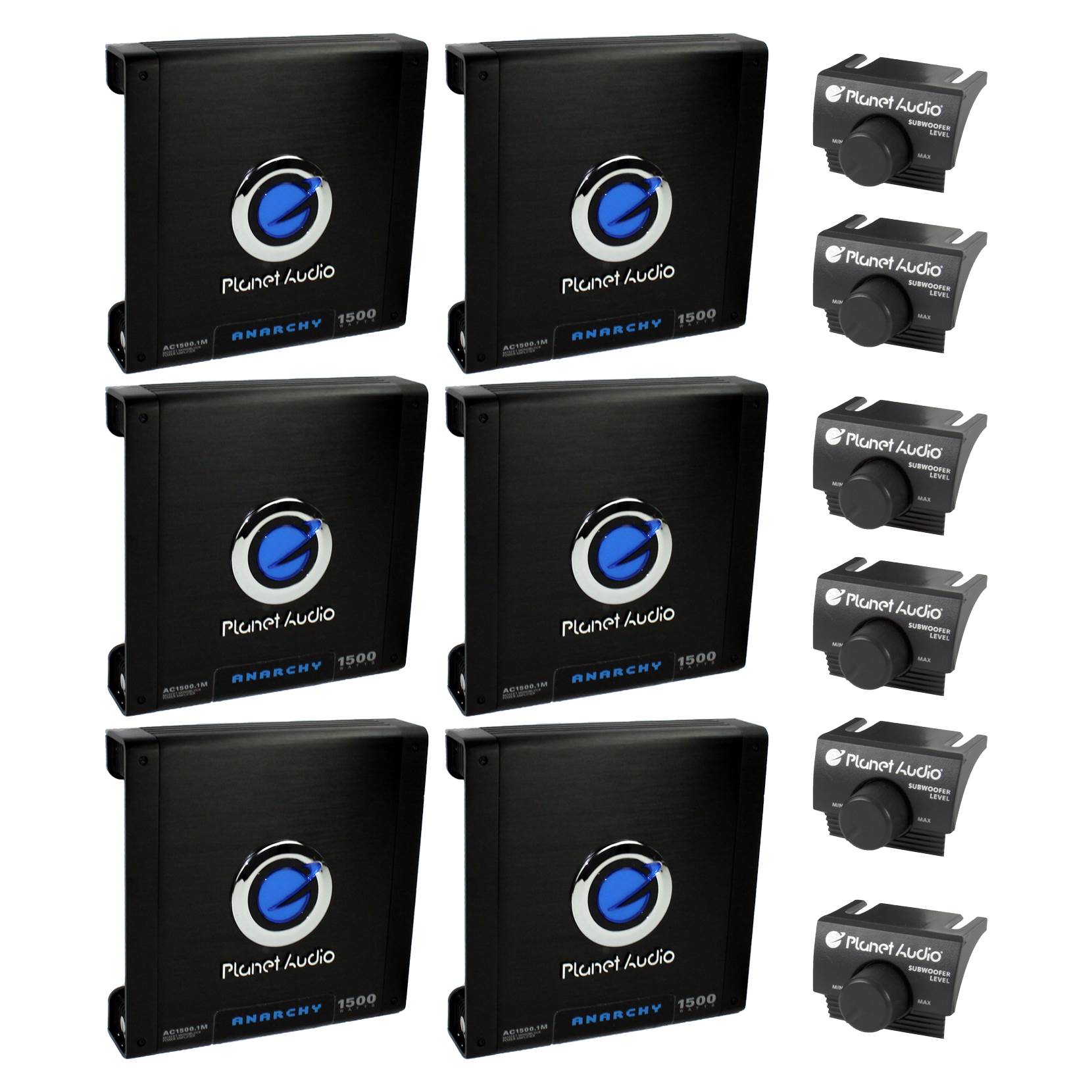 Planet Audio 1500 Watt Mono Block Car Audio Amplifier with Remote (6 Pack)
