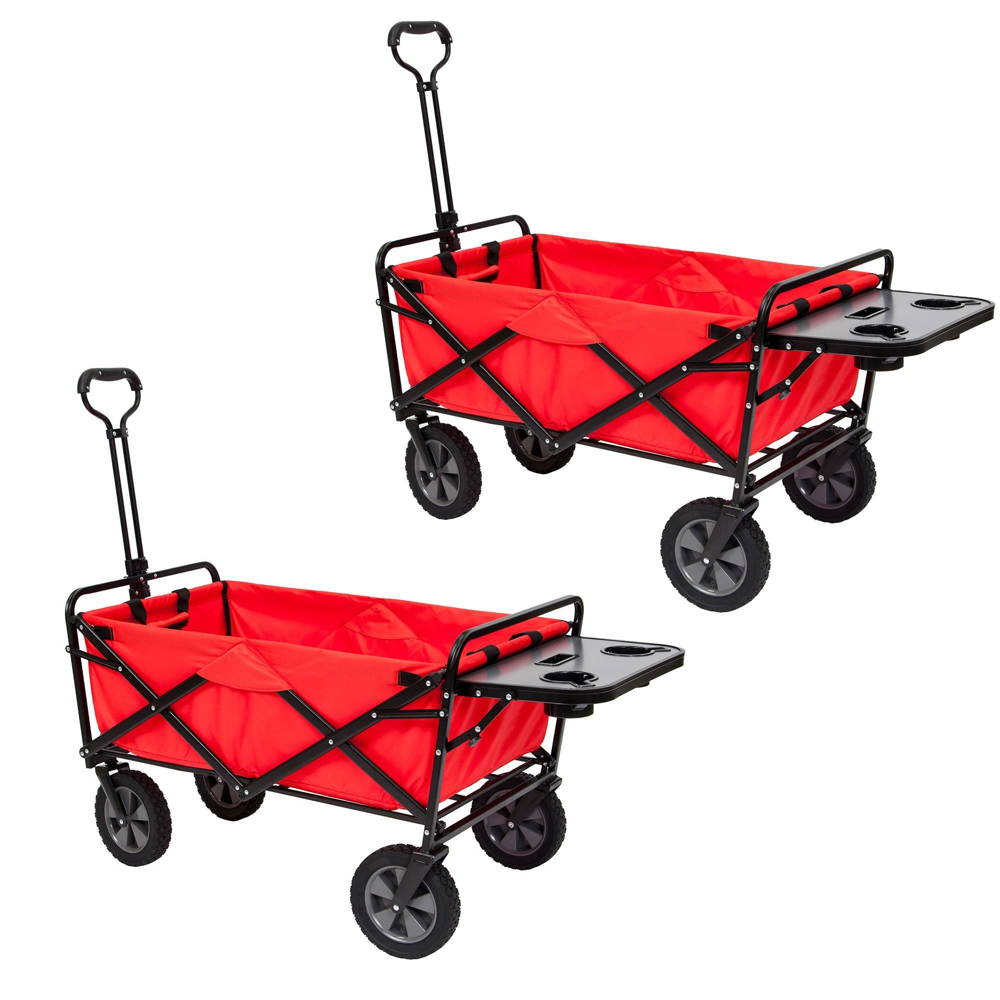 Mac Sports Collapsible Folding Outdoor Utility Wagon Cart w/ Table, Red (2 Pack)