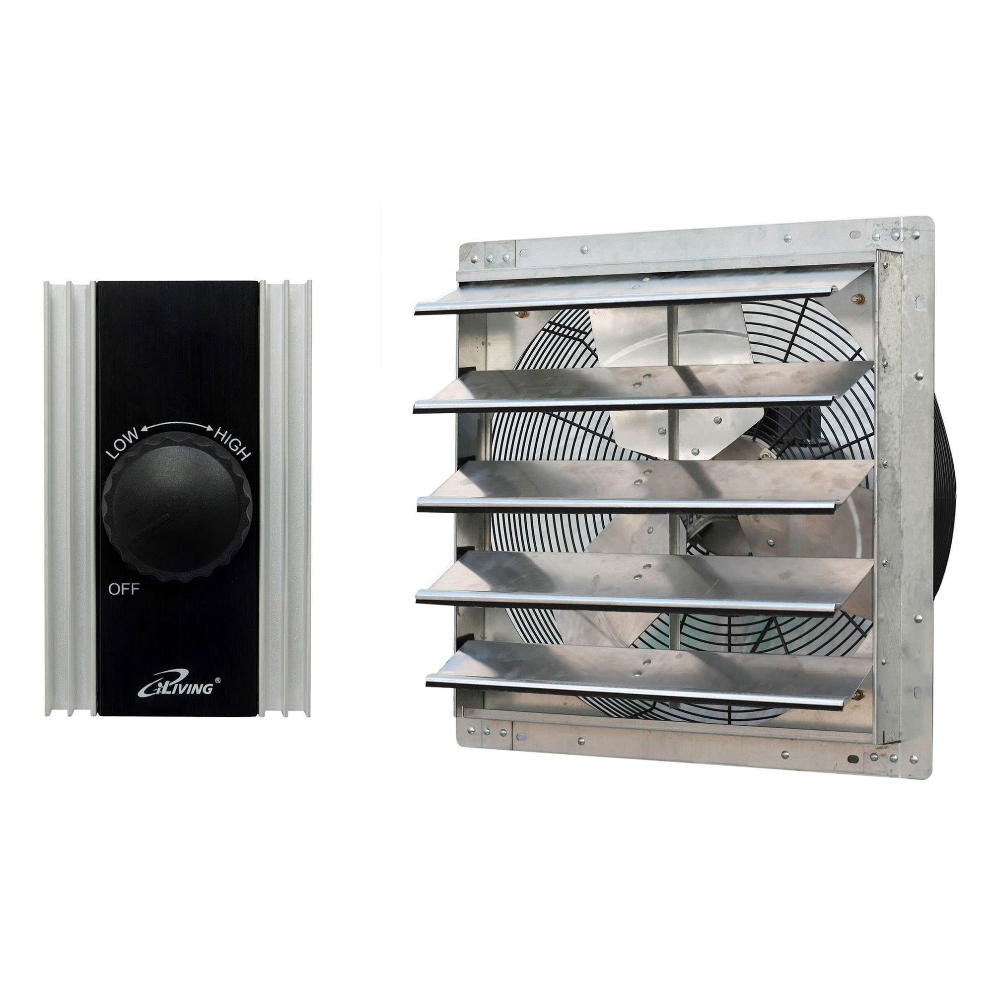 iLIVING Solid State Adjustable Fan Speed Controller & Steel Shutter Exhaust Fan